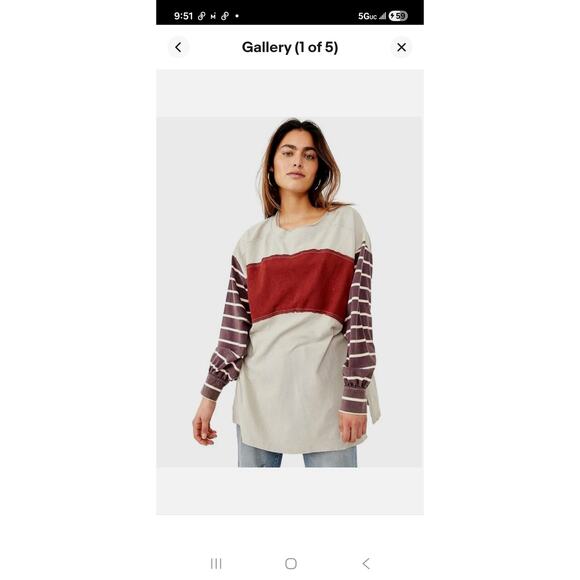 Free People Women's size Medium Oversized Awesome Tee Berry Grungecore Academia - Picture 12 of 13